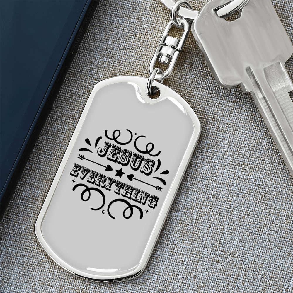 Jesus Everything Keychain Stainless Steel or 18k Gold Dog Tag Keyring-Express Your Love Gifts