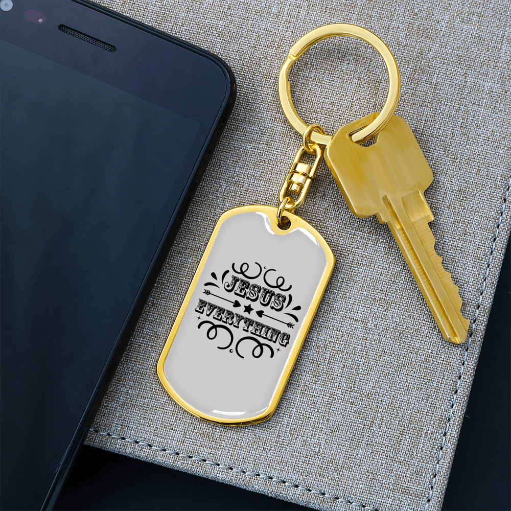 Jesus Everything Keychain Stainless Steel or 18k Gold Dog Tag Keyring-Express Your Love Gifts