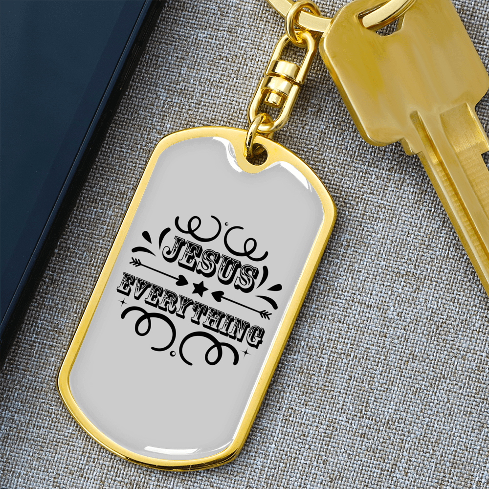 Jesus Everything Keychain Stainless Steel or 18k Gold Dog Tag Keyring-Express Your Love Gifts