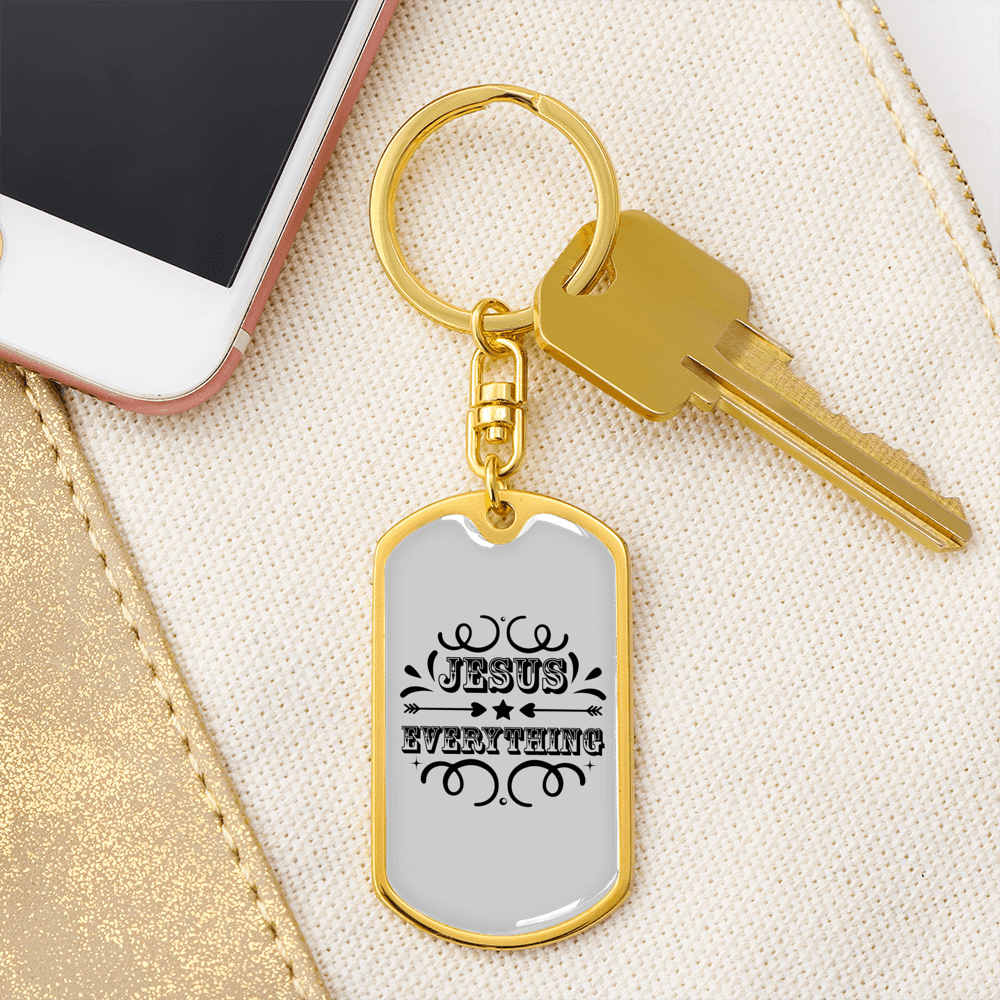 Jesus Everything Keychain Stainless Steel or 18k Gold Dog Tag Keyring-Express Your Love Gifts