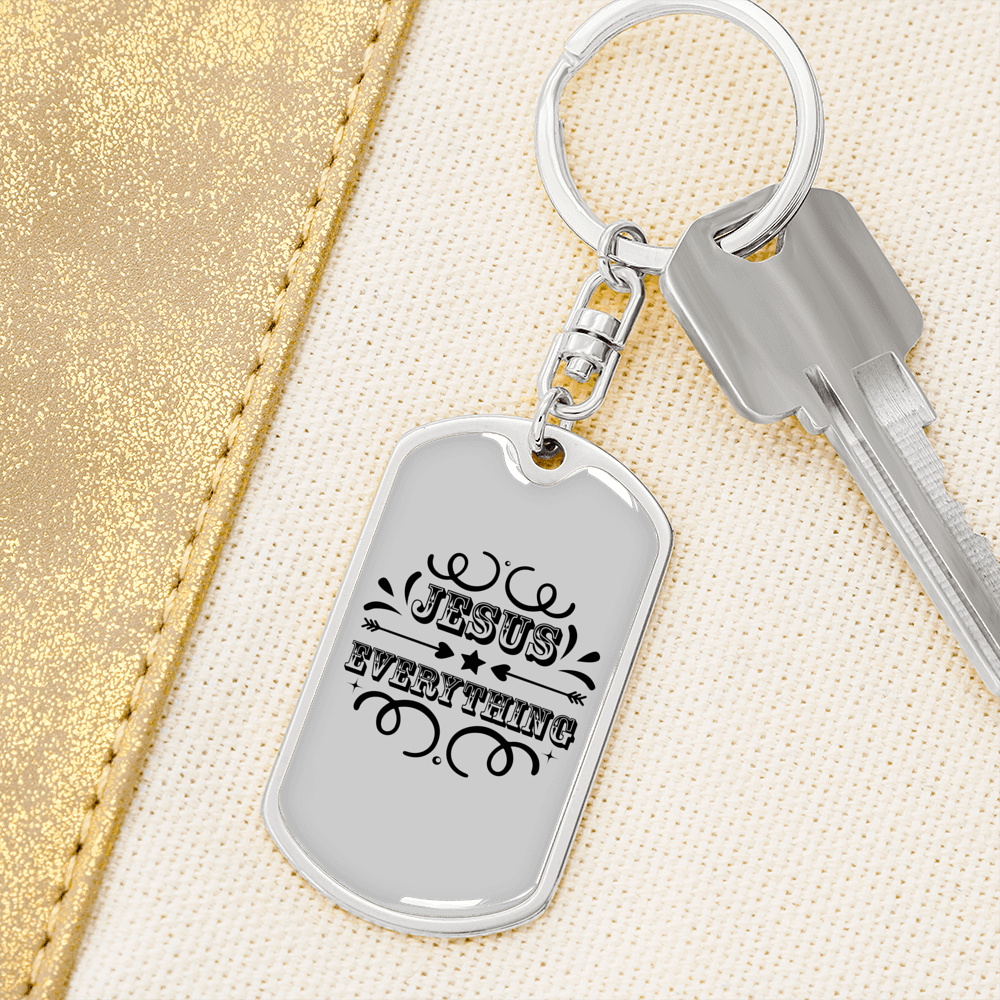 Jesus Everything Keychain Stainless Steel or 18k Gold Dog Tag Keyring-Express Your Love Gifts