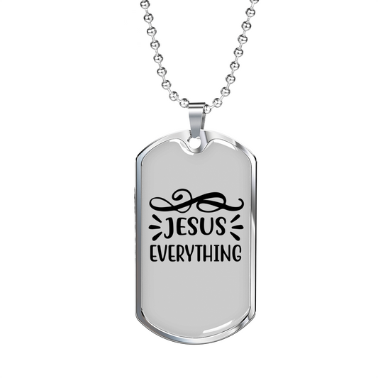 Jesus Everything Symbols Christian Necklace Stainless Steel or 18k Gold Dog Tag 24" Chain-Express Your Love Gifts