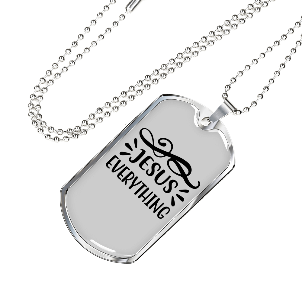 Jesus Everything Symbols Christian Necklace Stainless Steel or 18k Gold Dog Tag 24" Chain-Express Your Love Gifts