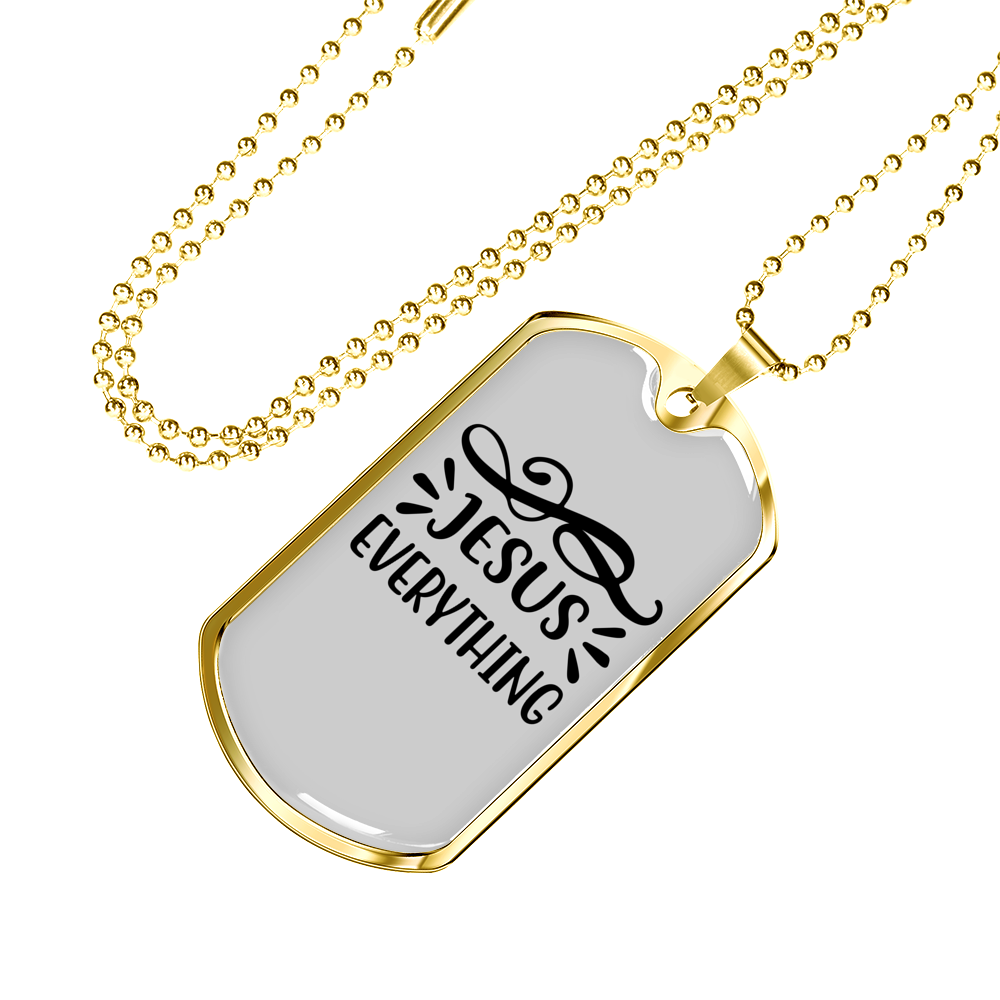 Jesus Everything Symbols Christian Necklace Stainless Steel or 18k Gold Dog Tag 24" Chain-Express Your Love Gifts