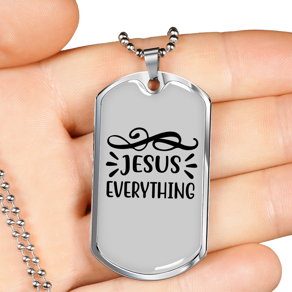 Jesus Everything Symbols Christian Necklace Stainless Steel or 18k Gold Dog Tag 24" Chain-Express Your Love Gifts
