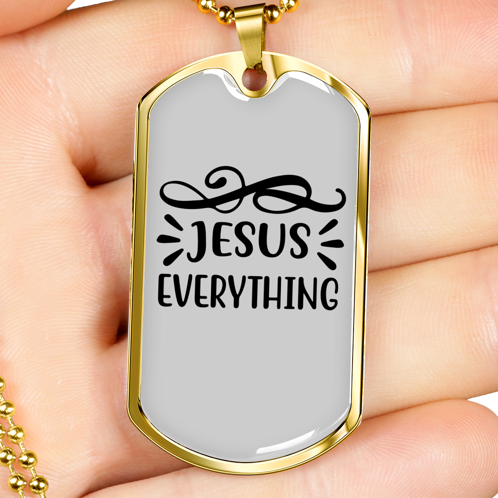 Jesus Everything Symbols Christian Necklace Stainless Steel or 18k Gold Dog Tag 24" Chain-Express Your Love Gifts