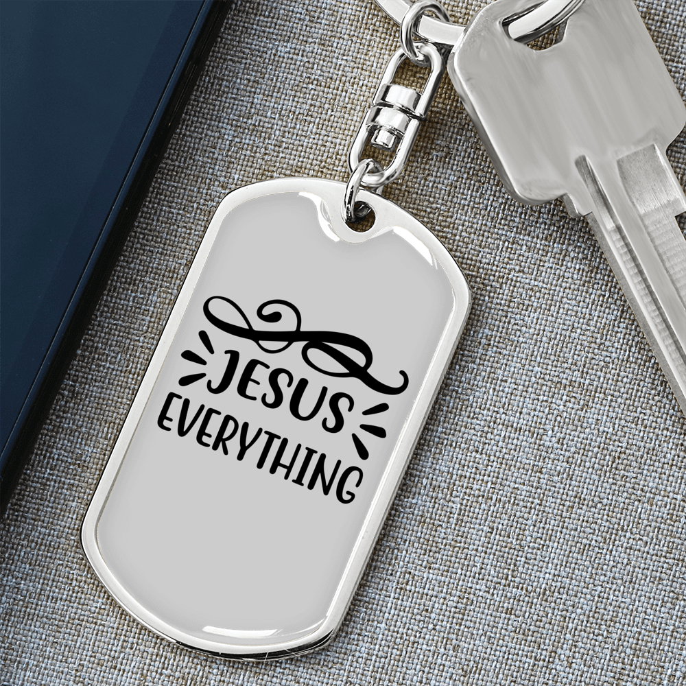 Jesus Everything Symbols Keychain Stainless Steel or 18k Gold Dog Tag Keyring-Express Your Love Gifts