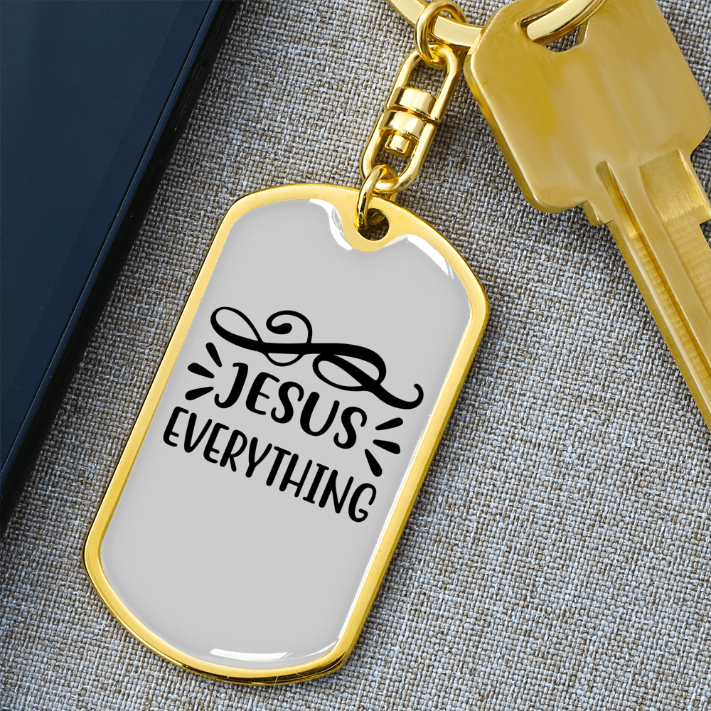Jesus Everything Symbols Keychain Stainless Steel or 18k Gold Dog Tag Keyring-Express Your Love Gifts