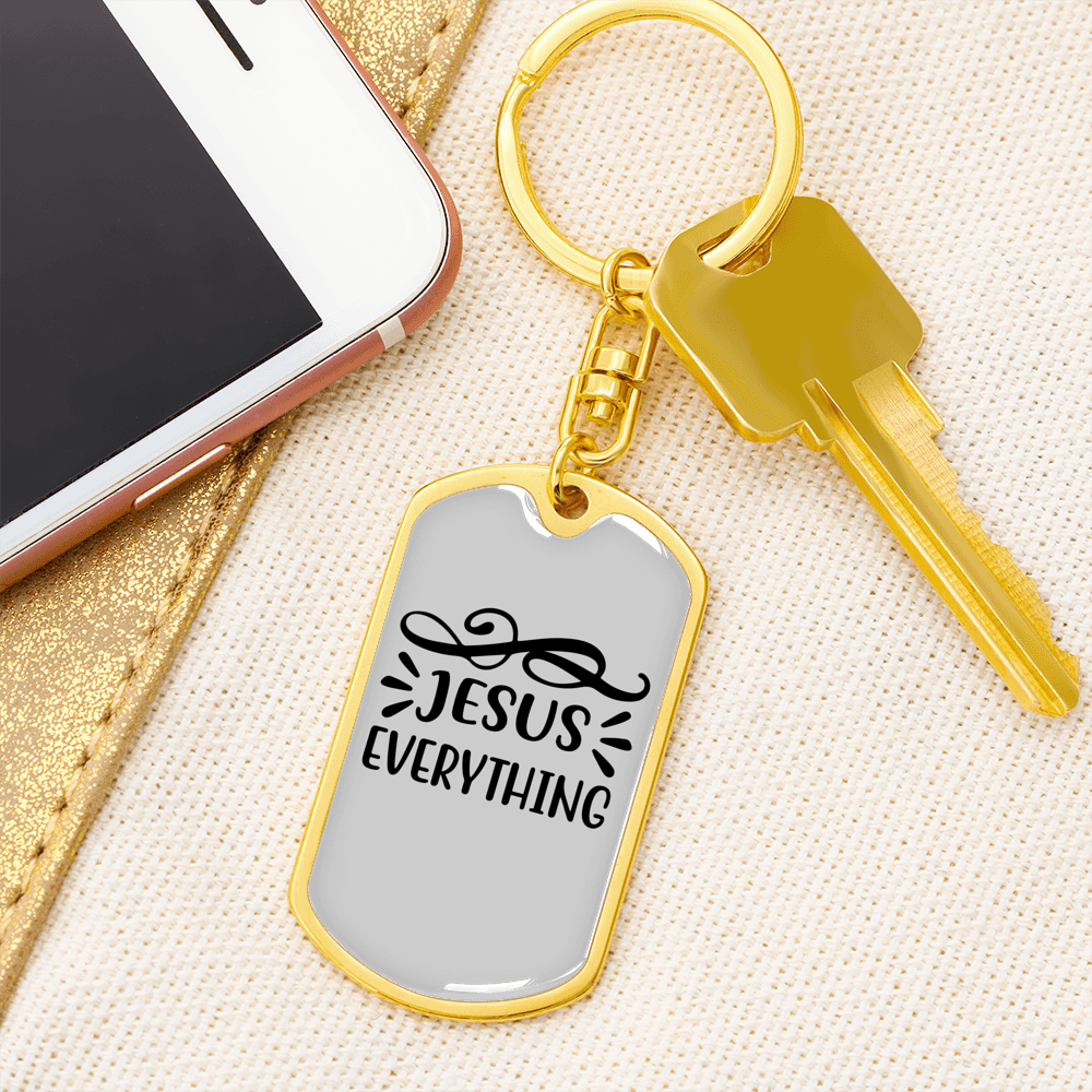 Jesus Everything Symbols Keychain Stainless Steel or 18k Gold Dog Tag Keyring-Express Your Love Gifts