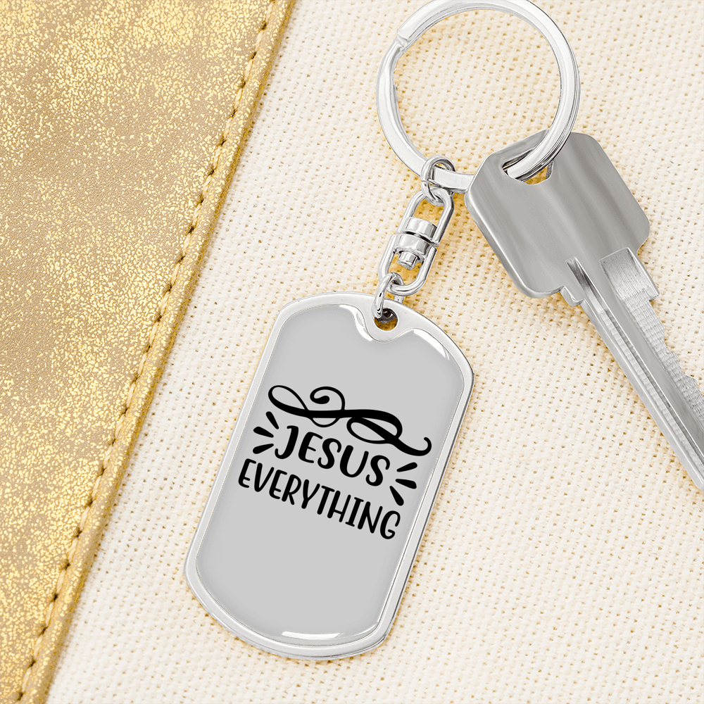 Jesus Everything Symbols Keychain Stainless Steel or 18k Gold Dog Tag Keyring-Express Your Love Gifts