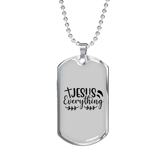 Jesus Everything With Symbols Christian Necklace Stainless Steel or 18k Gold Dog Tag 24" Chain-Express Your Love Gifts