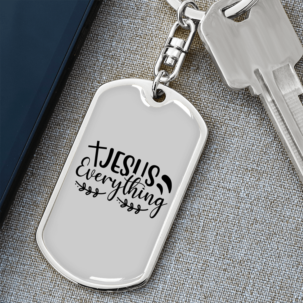 Jesus Everything With Symbols Keychain Stainless Steel or 18k Gold Dog Tag Keyring-Express Your Love Gifts