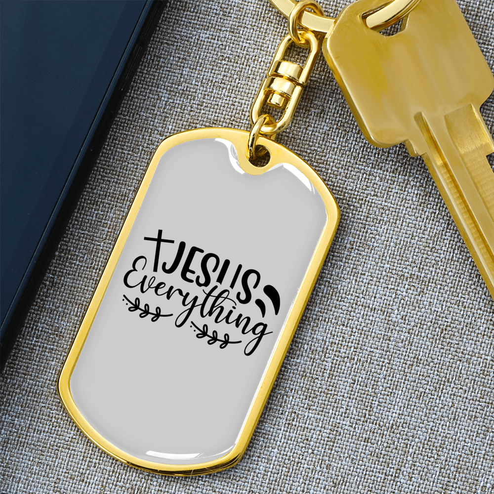 Jesus Everything With Symbols Keychain Stainless Steel or 18k Gold Dog Tag Keyring-Express Your Love Gifts