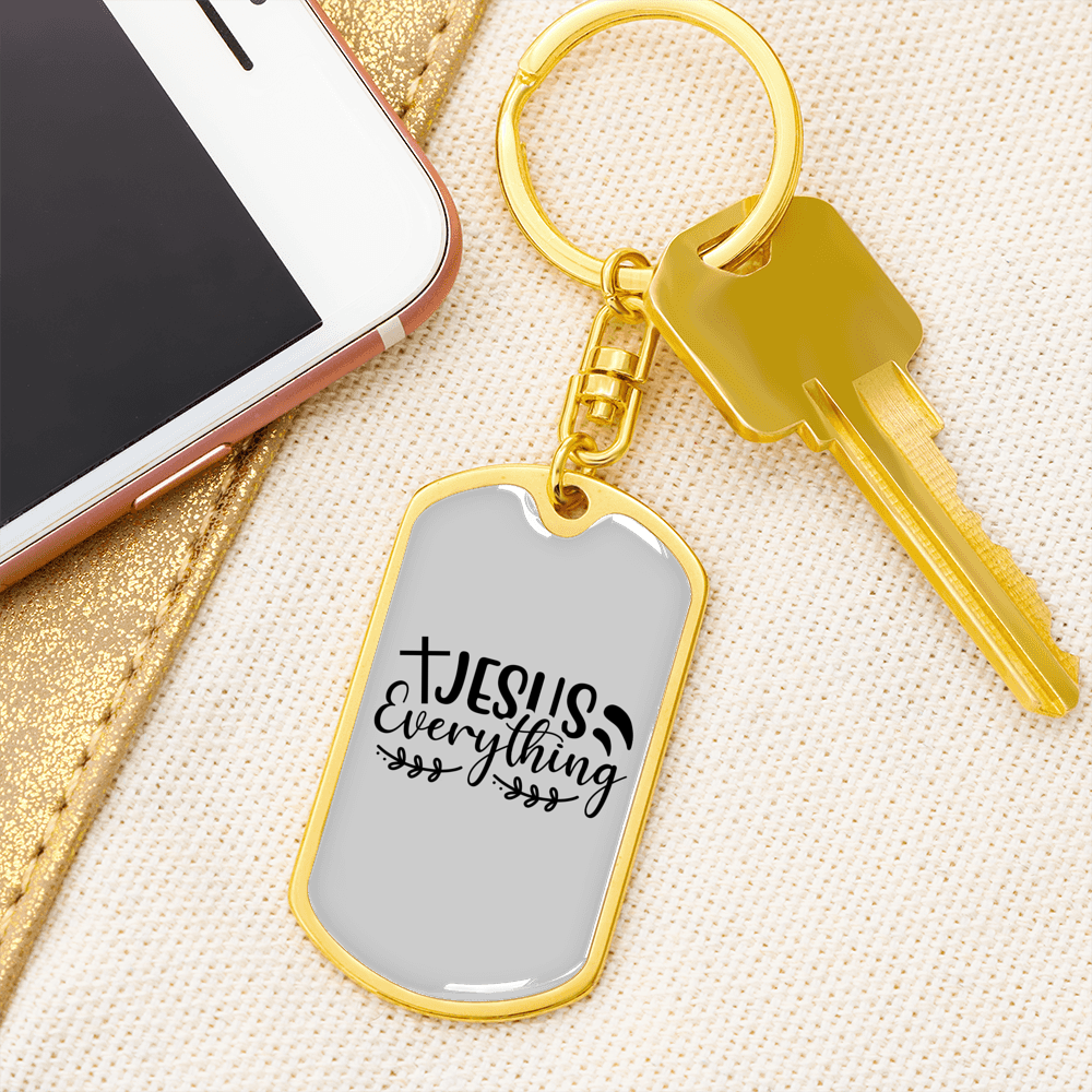 Jesus Everything With Symbols Keychain Stainless Steel or 18k Gold Dog Tag Keyring-Express Your Love Gifts