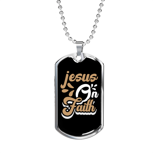 Jesus Faith Christian Necklace Stainless Steel or 18k Gold Dog Tag 24" Chain-Express Your Love Gifts