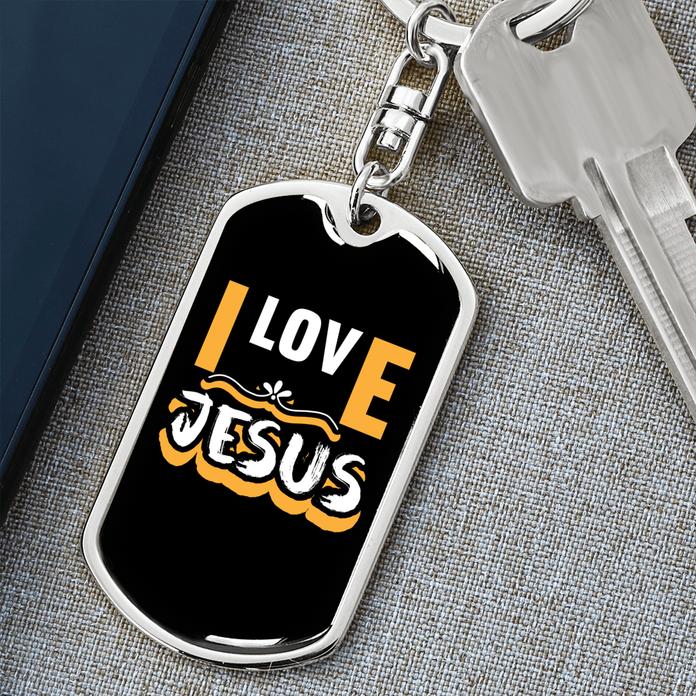 Jesus I Love Keychain Stainless Steel or 18k Gold Dog Tag Keyring-Express Your Love Gifts