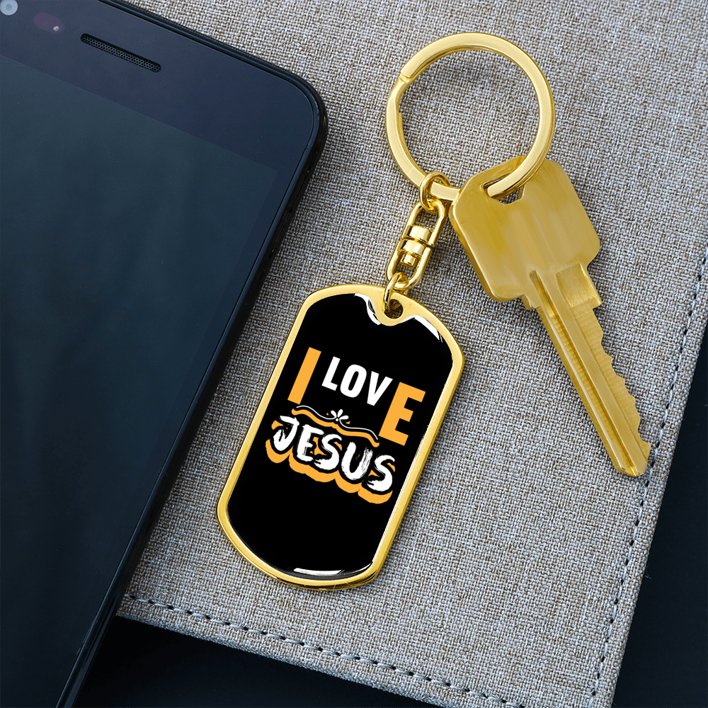 Jesus I Love Keychain Stainless Steel or 18k Gold Dog Tag Keyring-Express Your Love Gifts