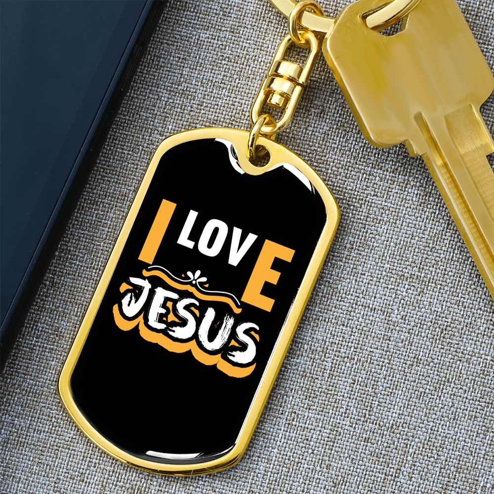 Jesus I Love Keychain Stainless Steel or 18k Gold Dog Tag Keyring-Express Your Love Gifts