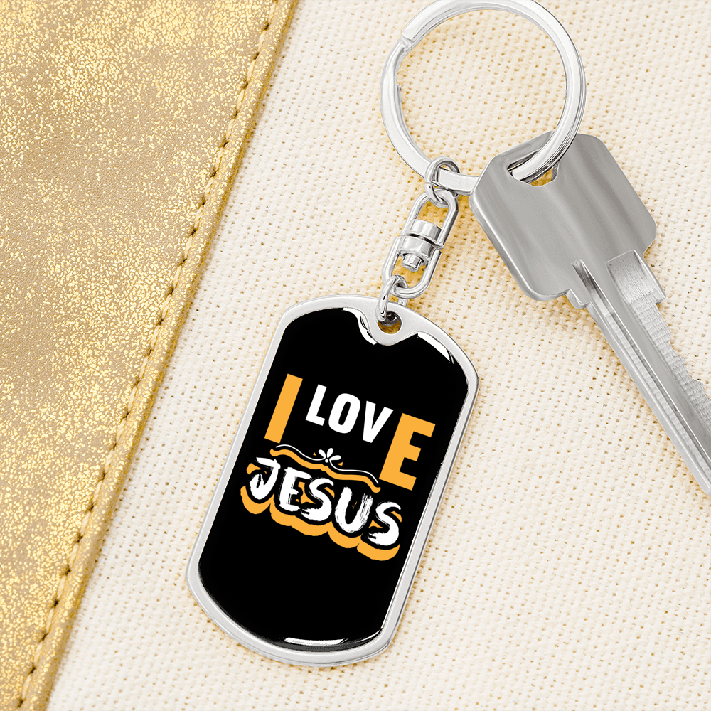 Jesus I Love Keychain Stainless Steel or 18k Gold Dog Tag Keyring-Express Your Love Gifts