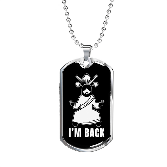 Jesus I'm Back Christian Necklace Stainless Steel or 18k Gold Dog Tag 24" Chain-Express Your Love Gifts