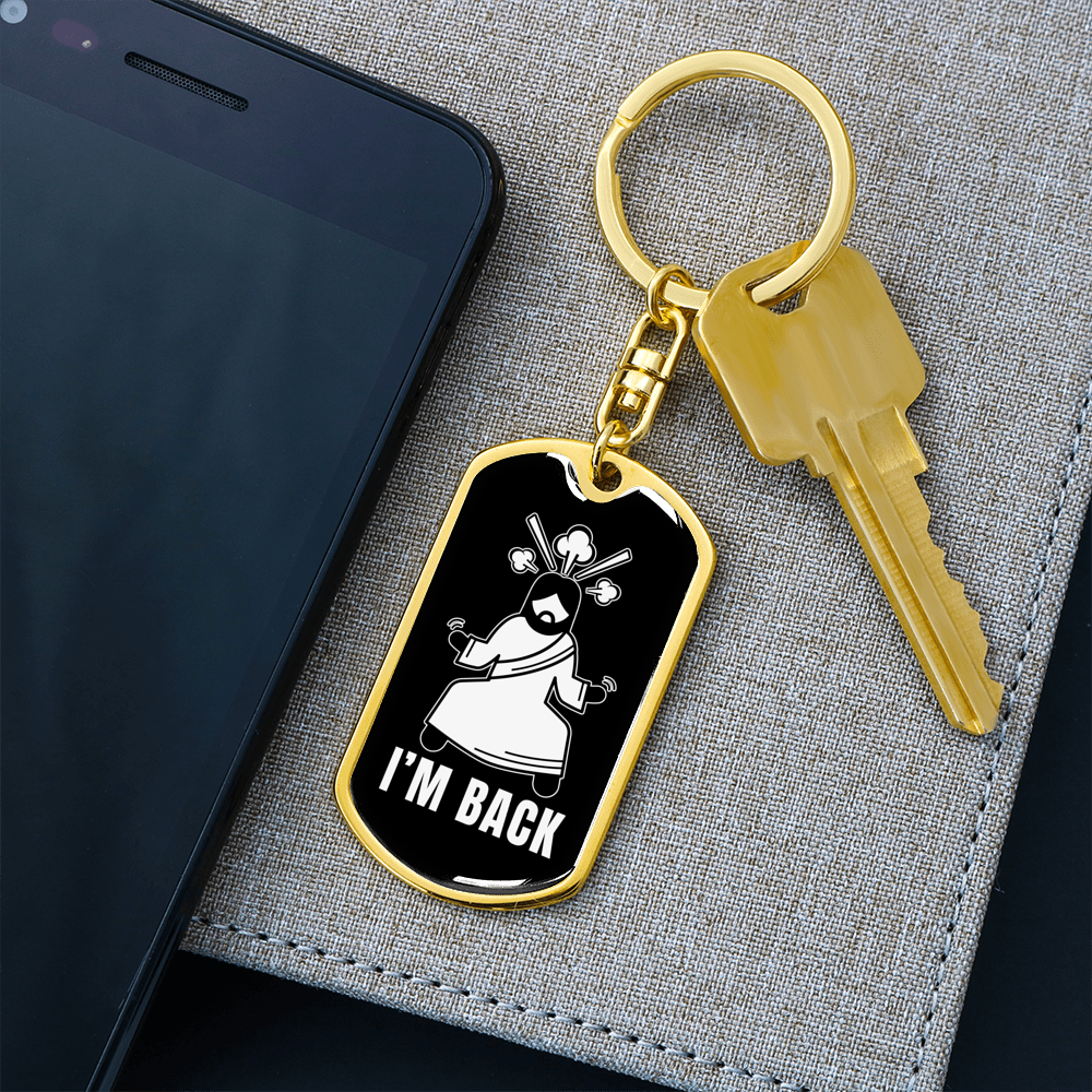 Jesus I'm Back Keychain Stainless Steel or 18k Gold Dog Tag Keyring-Express Your Love Gifts