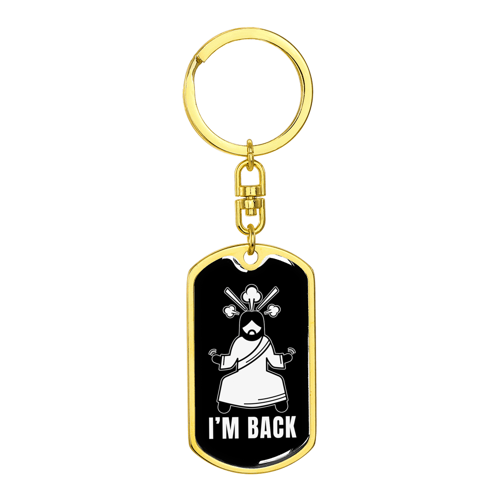 Jesus I'm Back Stainless Steel or 18k Gold Premium Swivel Dog Tag Keychain