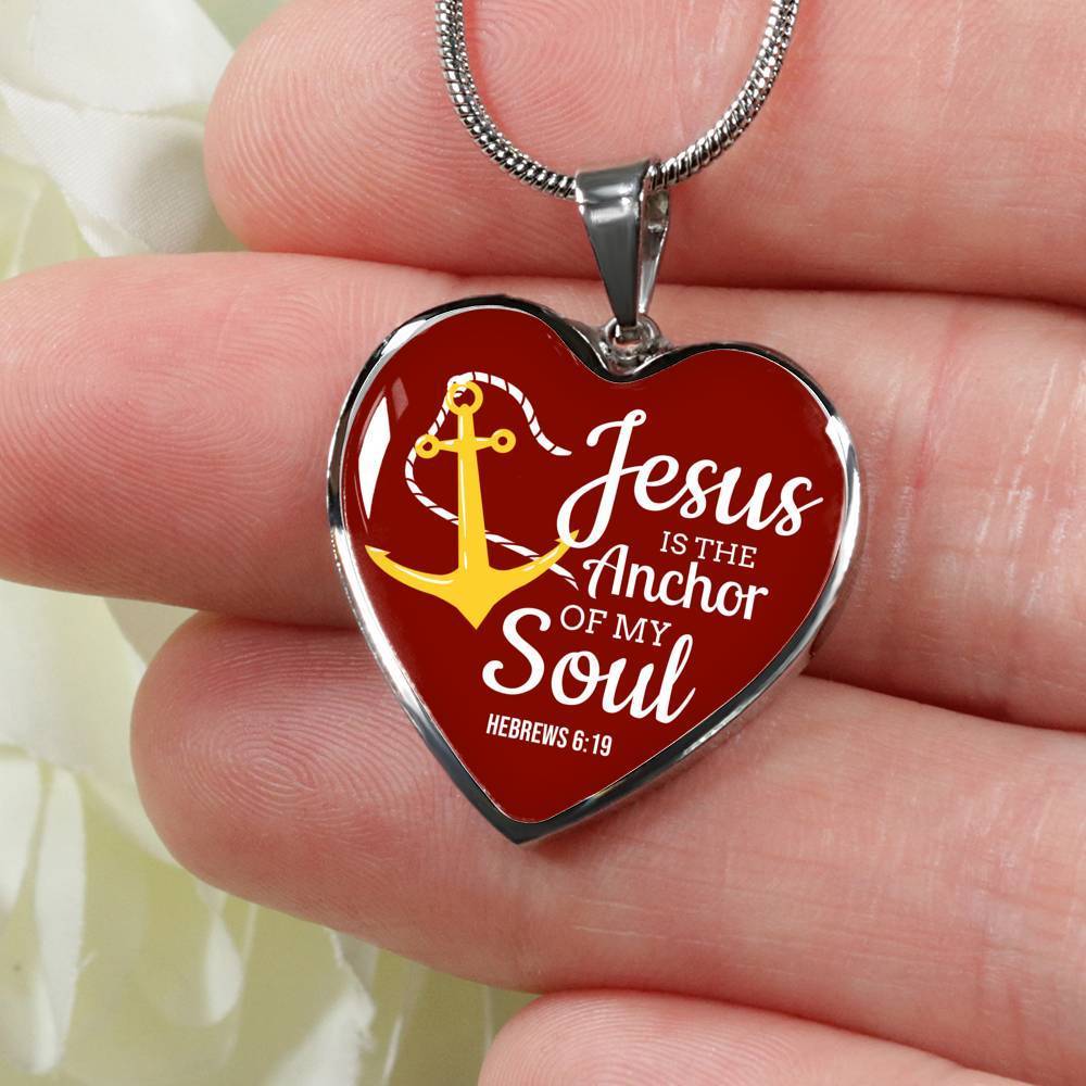 Jesus Is Anchor To My Soul Hebrews Necklace Stainless Steel or 18k Gold Heart Pendant 18-22" - Express Your Love Gifts