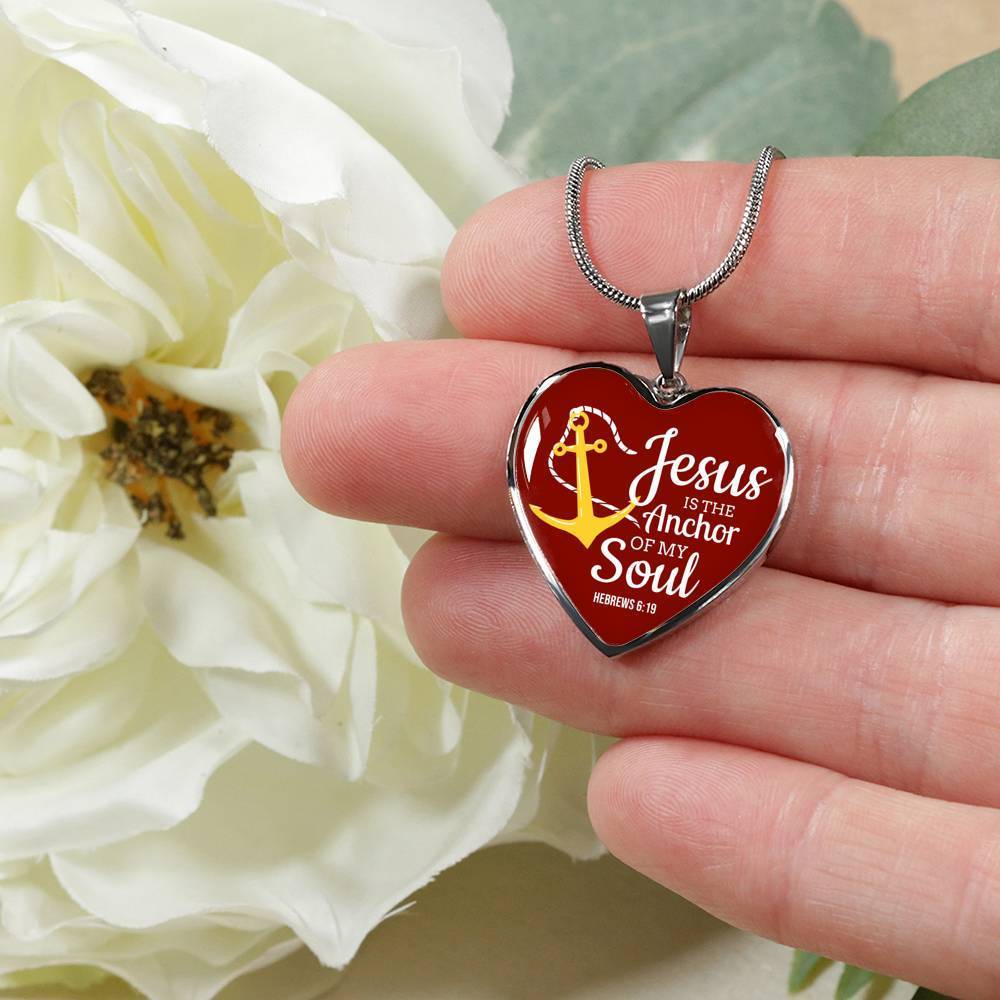 Jesus Is Anchor To My Soul Hebrews Necklace Stainless Steel or 18k Gold Heart Pendant 18-22" - Express Your Love Gifts