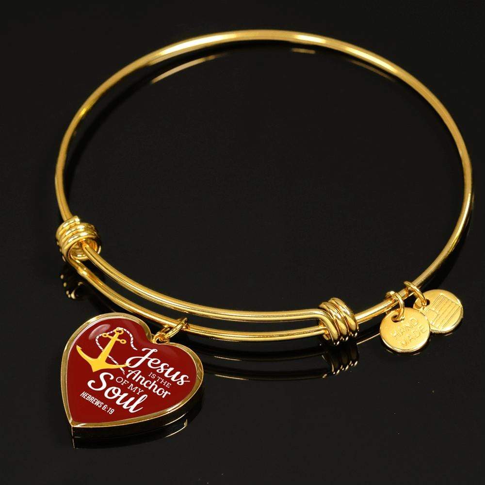 Jesus Is Anchor To My Soul Hebrews Stainless Steel or 18k Gold Heart Bangle Bracelet - Express Your Love Gifts