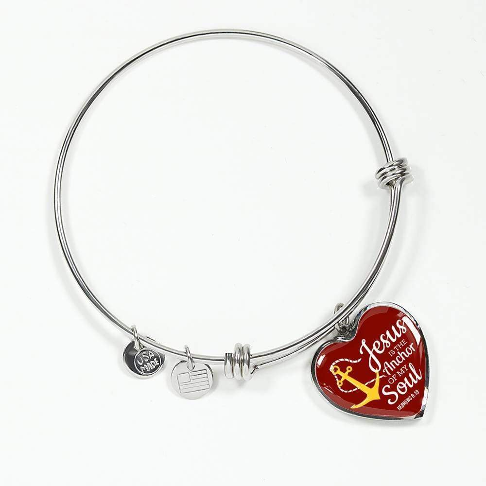 Jesus Is Anchor To My Soul Hebrews Stainless Steel or 18k Gold Heart Bangle Bracelet - Express Your Love Gifts