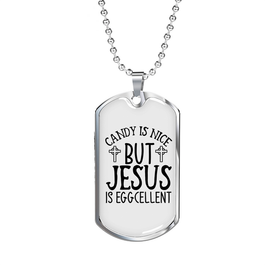 Jesus Is Eggcellent Christian Necklace Stainless Steel or 18k Gold Dog Tag 24" Chain-Express Your Love Gifts