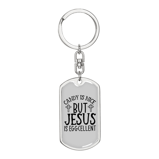 Jesus Is Eggcellent Keychain Stainless Steel or 18k Gold Dog Tag Keyring-Express Your Love Gifts