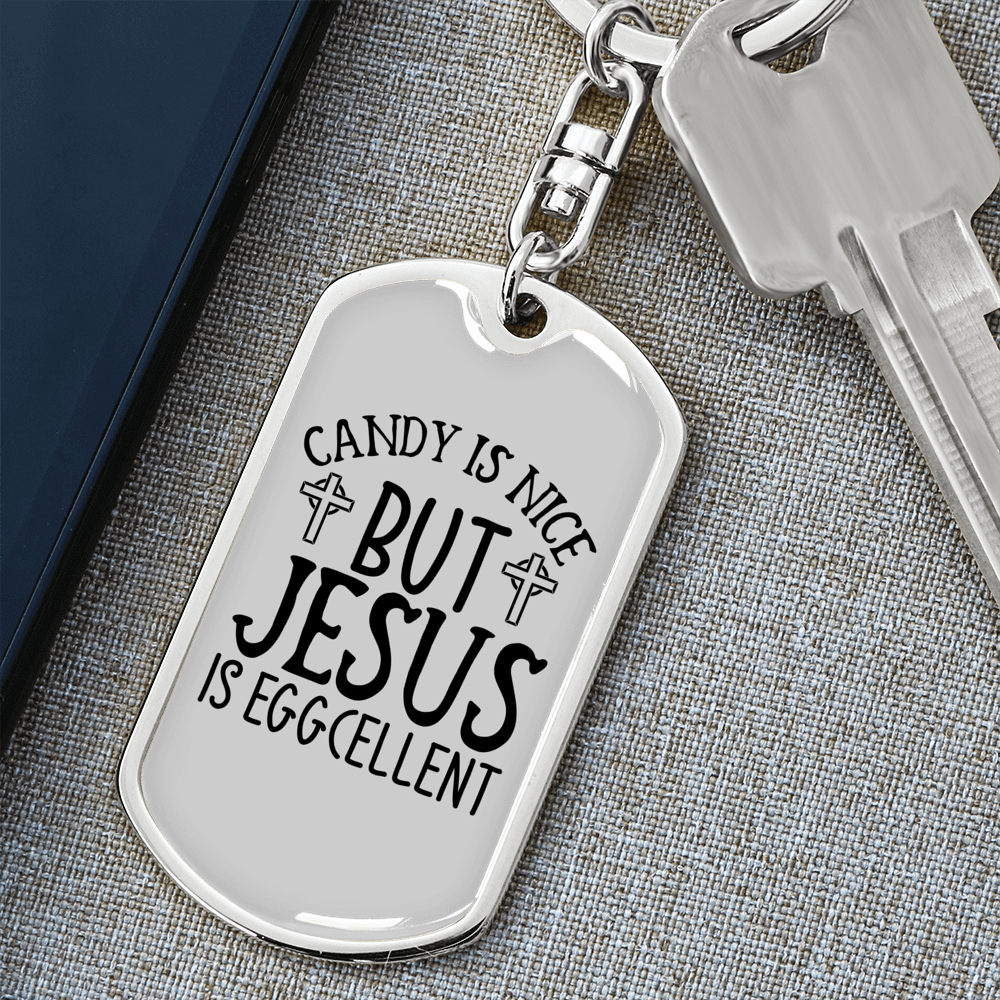 Jesus Is Eggcellent Keychain Stainless Steel or 18k Gold Dog Tag Keyring-Express Your Love Gifts