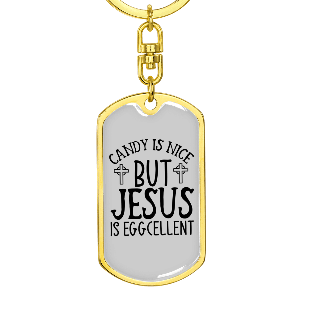 Jesus Is Eggcellent Keychain Stainless Steel or 18k Gold Dog Tag Keyring-Express Your Love Gifts