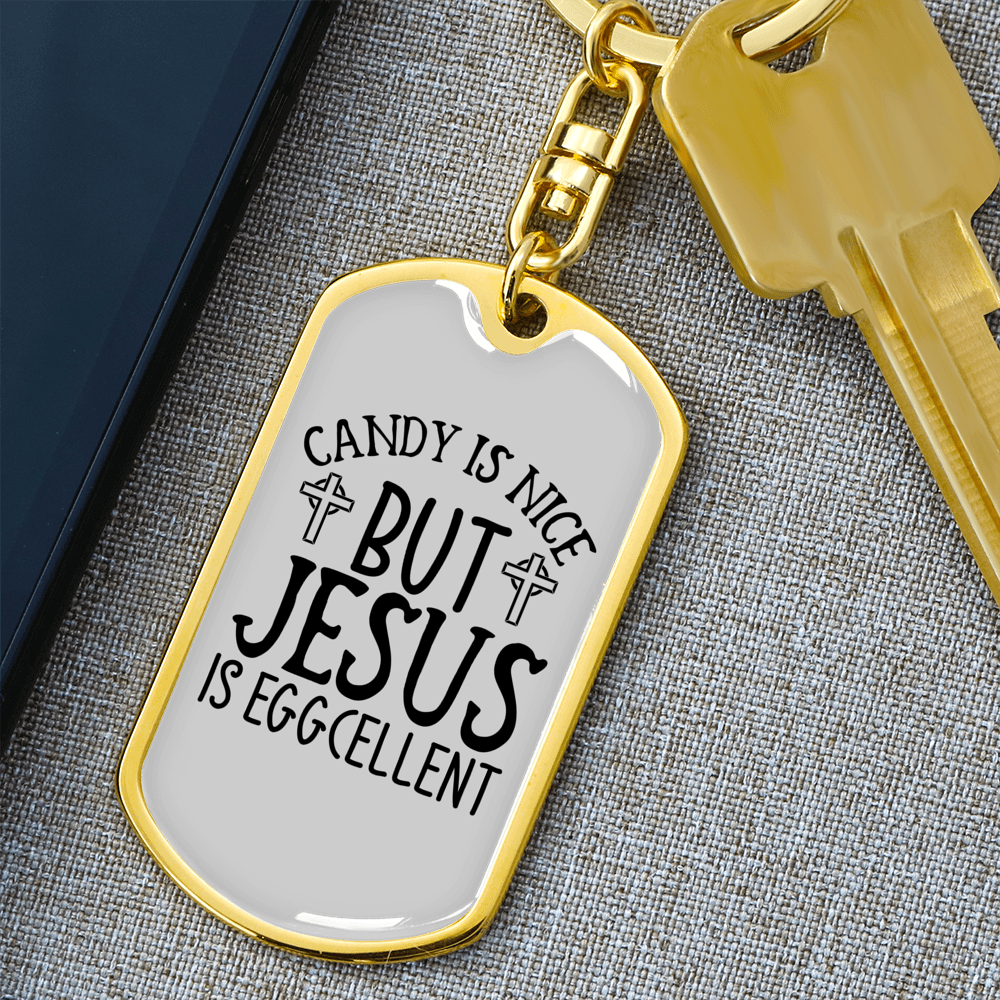 Jesus Is Eggcellent Keychain Stainless Steel or 18k Gold Dog Tag Keyring-Express Your Love Gifts