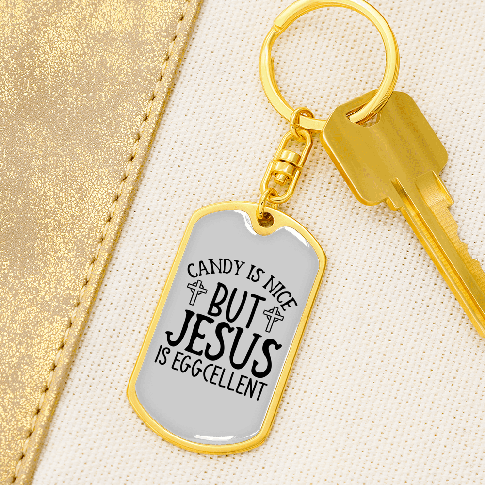 Jesus Is Eggcellent Keychain Stainless Steel or 18k Gold Dog Tag Keyring-Express Your Love Gifts