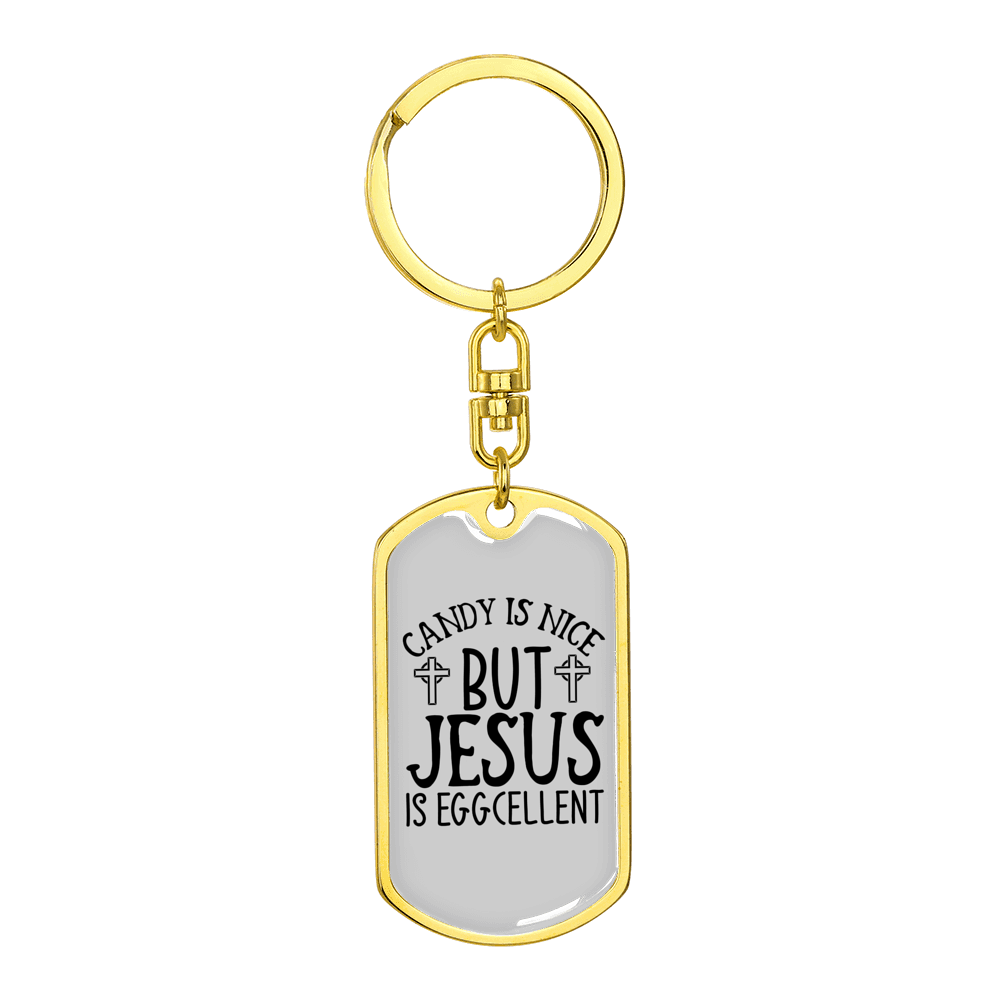 Jesus Is Eggcellent Stainless Steel or 18k Gold Premium Swivel Dog Tag Keychain