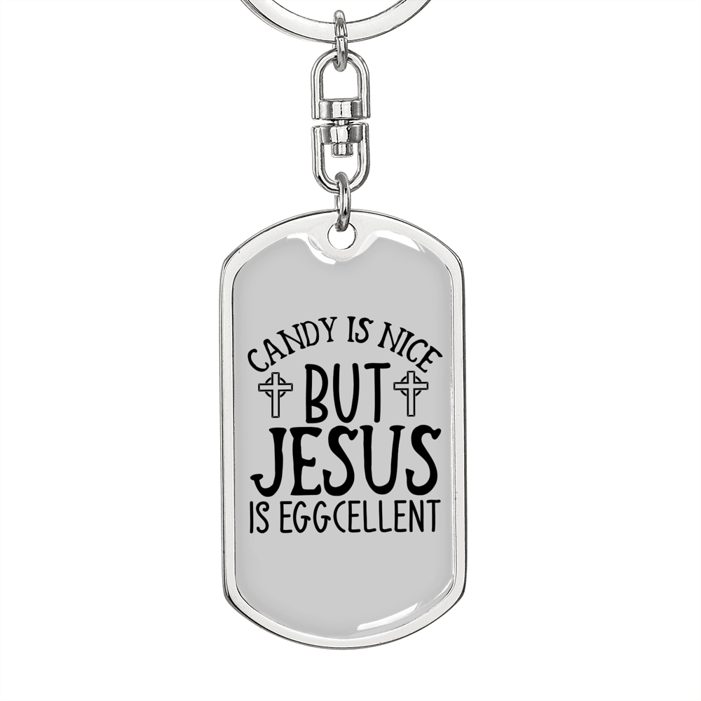 Jesus Is Eggcellent Keychain Stainless Steel or 18k Gold Dog Tag Keyring-Express Your Love Gifts
