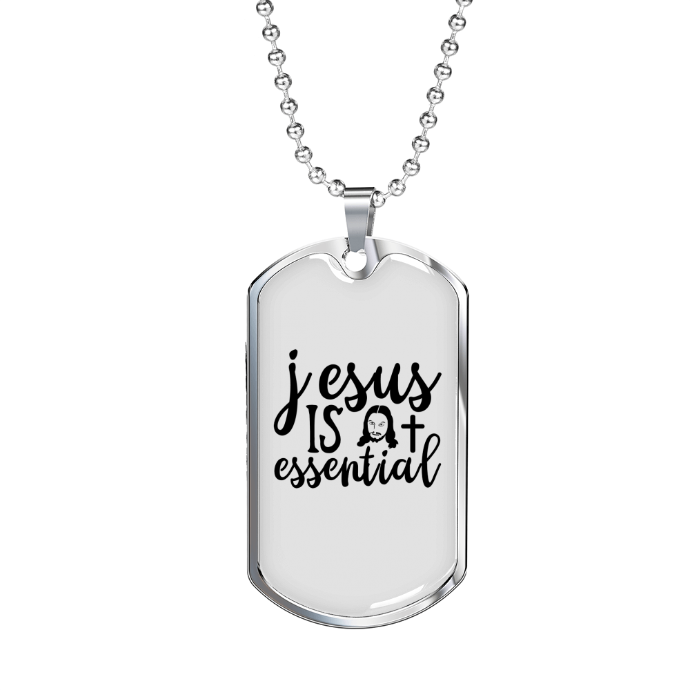Jesus Is Essential Christian Necklace Stainless Steel or 18k Gold Dog Tag 24" Chain-Express Your Love Gifts