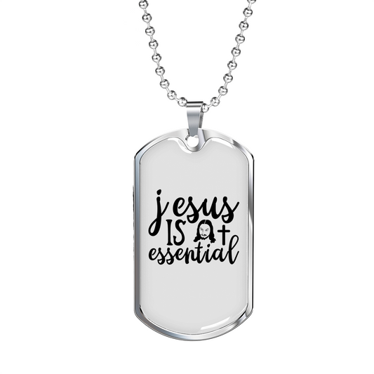 Jesus Is Essential Christian Necklace Stainless Steel or 18k Gold Dog Tag 24" Chain-Express Your Love Gifts
