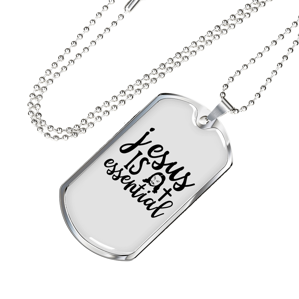 Jesus Is Essential Christian Necklace Stainless Steel or 18k Gold Dog Tag 24" Chain-Express Your Love Gifts