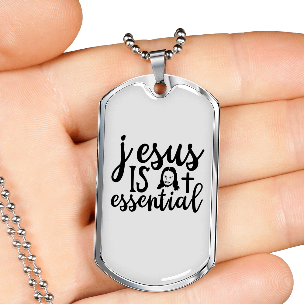 Jesus Is Essential Christian Necklace Stainless Steel or 18k Gold Dog Tag 24" Chain-Express Your Love Gifts