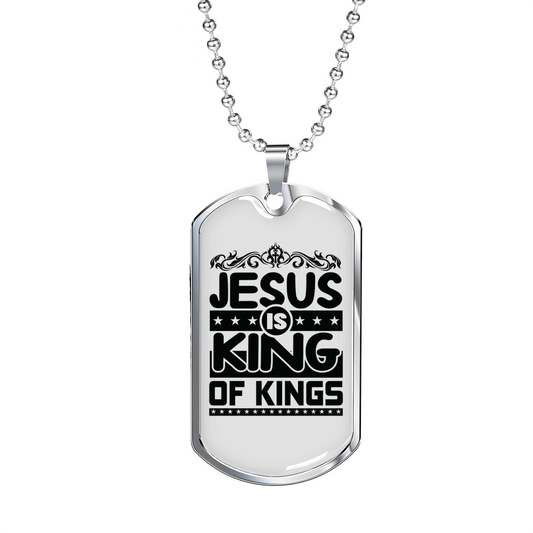 Jesus Is King Christian Necklace Stainless Steel or 18k Gold Dog Tag 24" Chain-Express Your Love Gifts