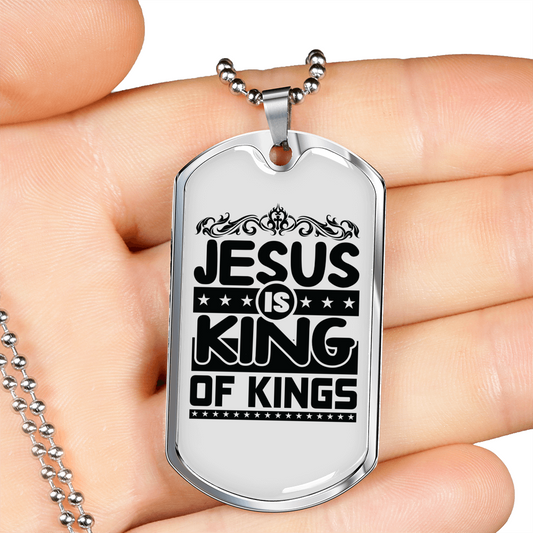 Jesus Is King Christian Necklace Stainless Steel or 18k Gold Dog Tag 24" Chain-Express Your Love Gifts
