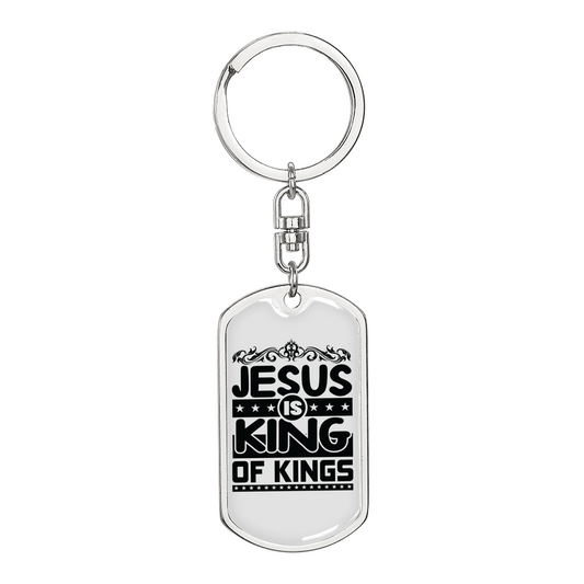 Jesus Is King Keychain Stainless Steel or 18k Gold Dog Tag Keyring-Express Your Love Gifts