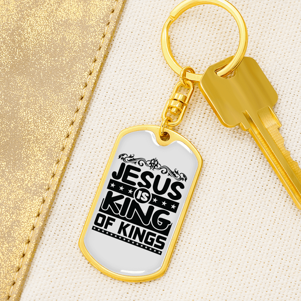 Jesus Is King Keychain Stainless Steel or 18k Gold Dog Tag Keyring-Express Your Love Gifts
