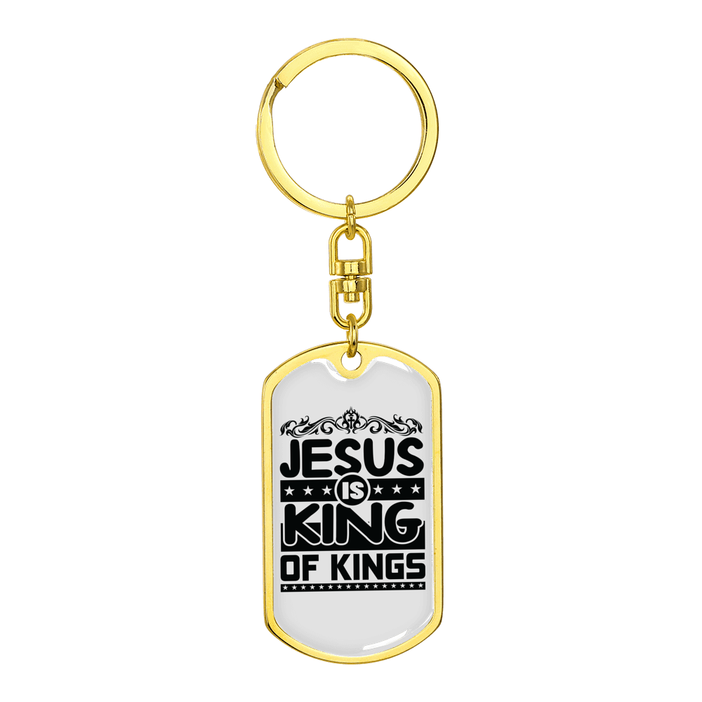 Jesus Is King Stainless Steel or 18k Gold Premium Swivel Dog Tag Keychain