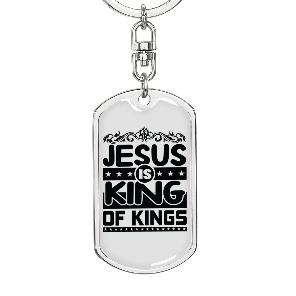 Jesus Is King Keychain Stainless Steel or 18k Gold Dog Tag Keyring-Express Your Love Gifts