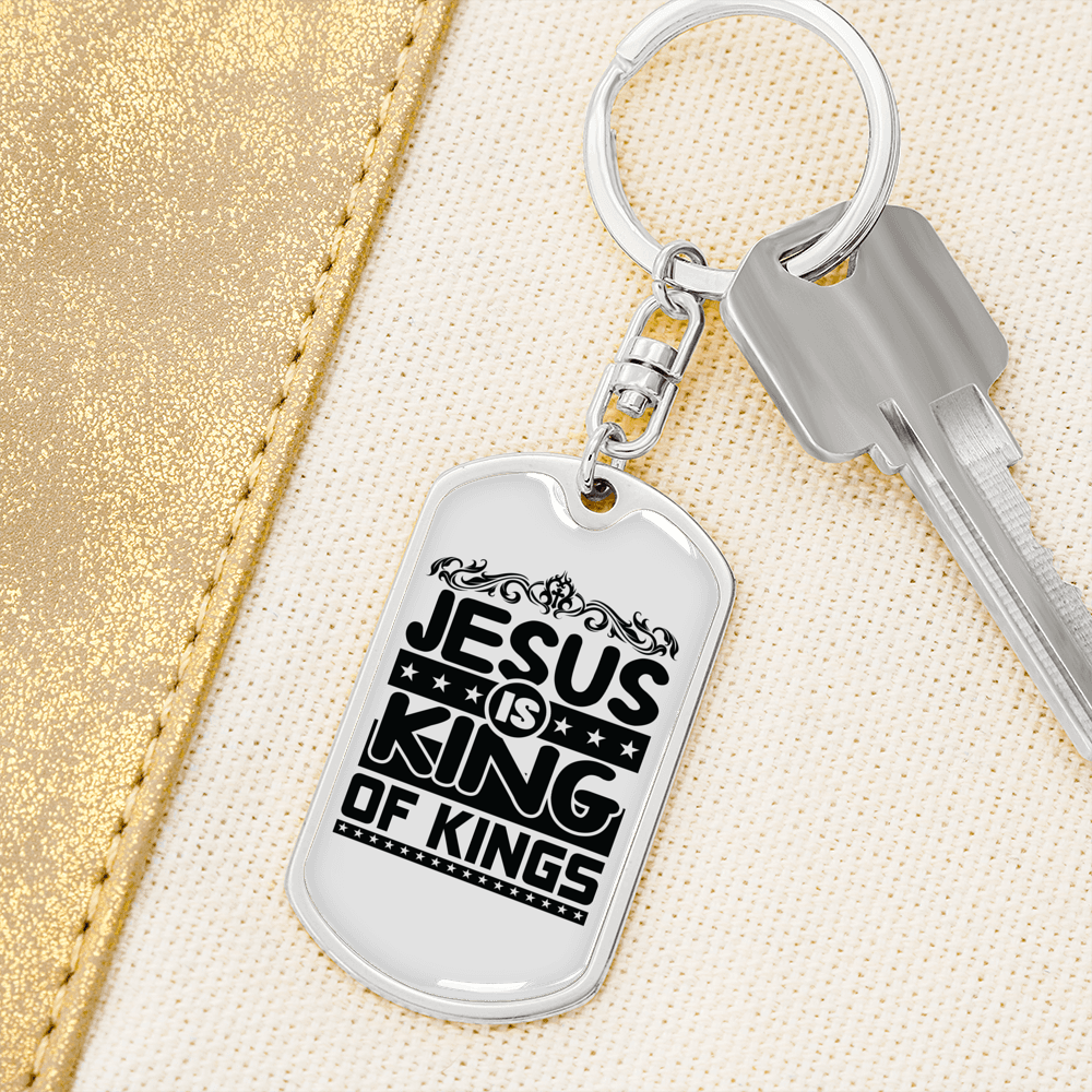 Jesus Is King Keychain Stainless Steel or 18k Gold Dog Tag Keyring-Express Your Love Gifts