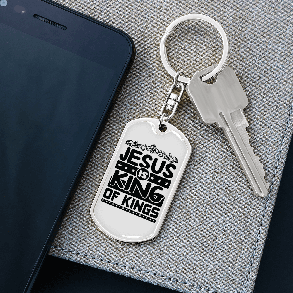 Jesus Is King Keychain Stainless Steel or 18k Gold Dog Tag Keyring-Express Your Love Gifts